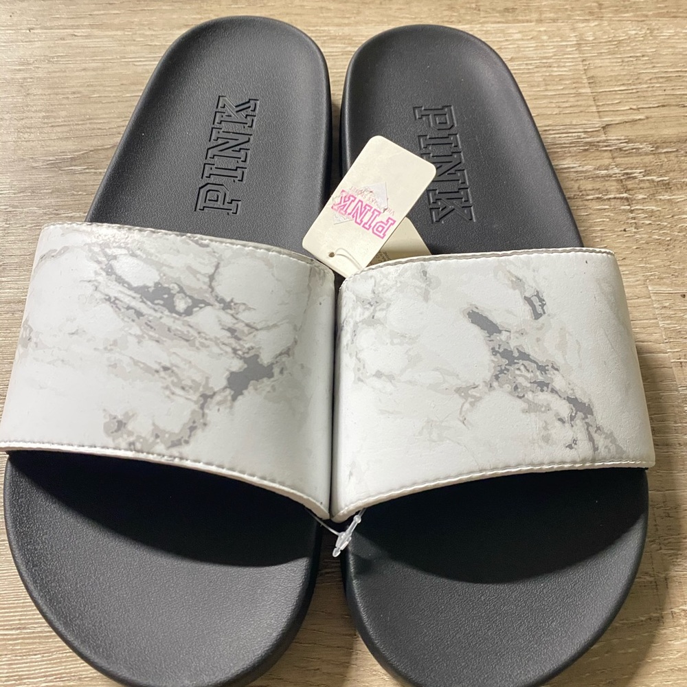 pink Victoria Secret slides new small 5/6 black/white NEW